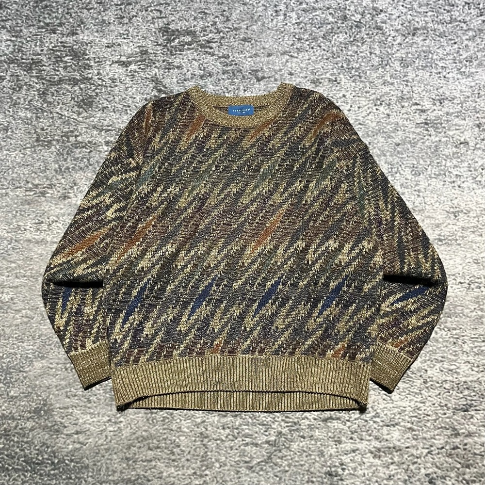 Vintage 90s Towncraft Sweater Mens Medium Pattern Grandpa Core Cozy Acrylic